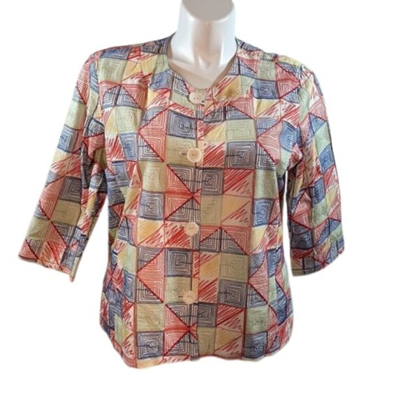 Coldwater Creek Embroidered Cotton Blazer 18W | Colorful Abstract Jacket - Picture 1 of 13
